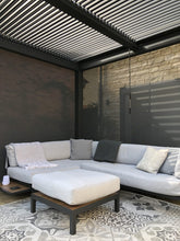 Load image into Gallery viewer, Welcome to our most luxurious pergola. Our Whichford comes fully equipped with four manual blinds, around all sides to perfectly fit our pergolas. The aluminium frame provides a sturdy and rust free design, in addition to this it comes with a manual louvre roof. 
